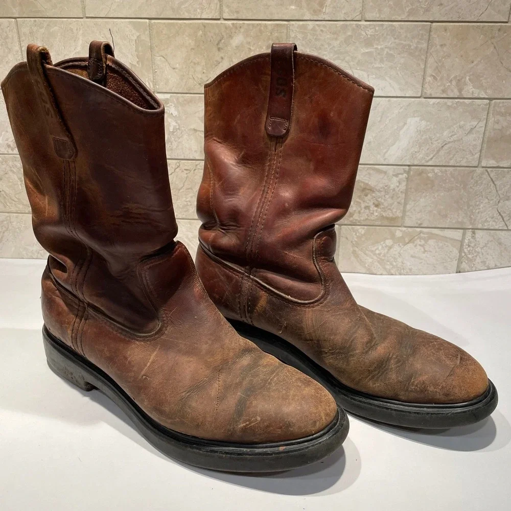 Red Wing Pecos Shoes Men's Brown Leather Pull On Work Boots USA‎ Made Size 10.5 - Picture 2 of 12